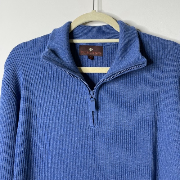Toscano Blue 1/2 Zip Sweater Wool Blend Large - Picture 2 of 5